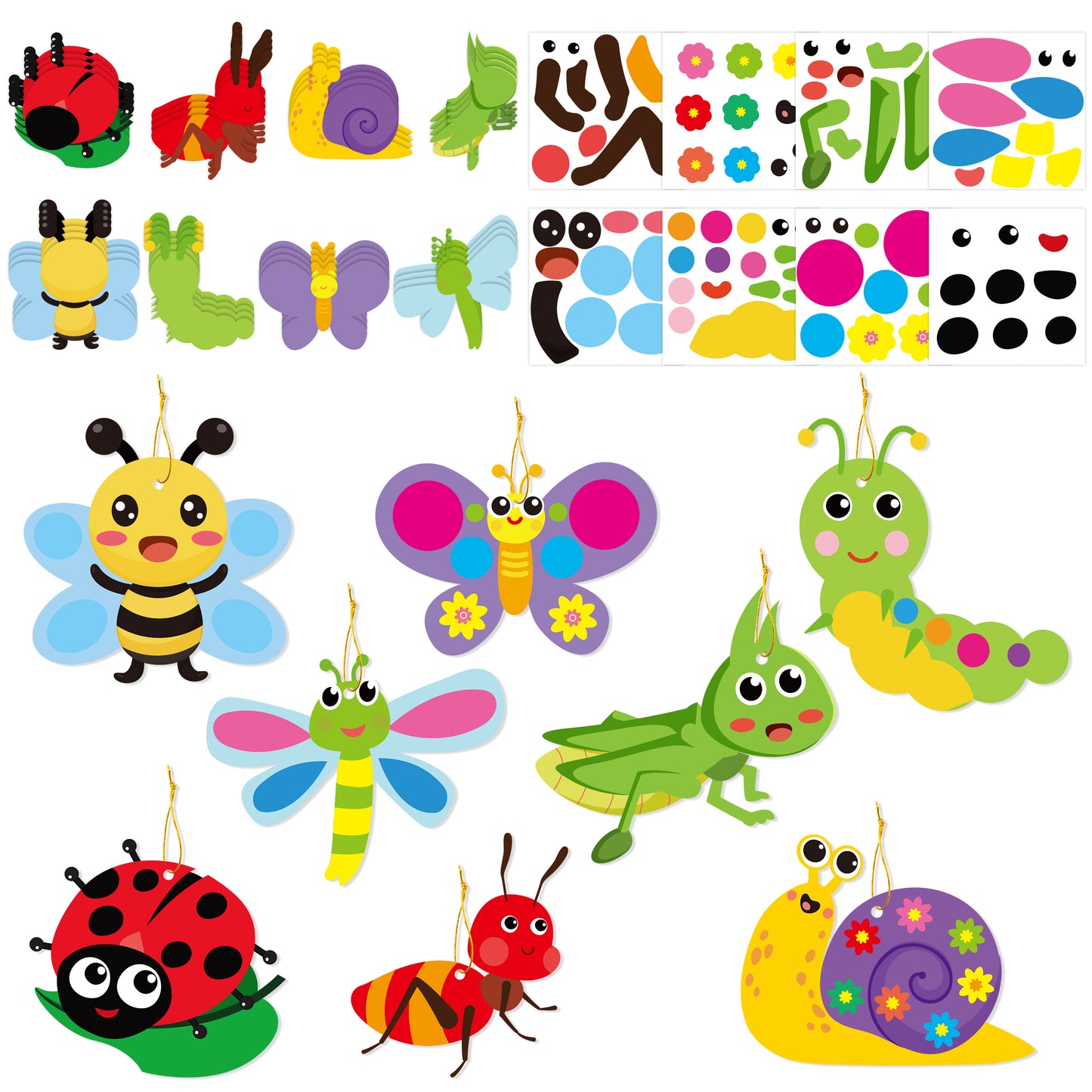 HubirdSall 32 Pack Bugs Craft Kits for Kids with Spring Summer DIY Bug Snails Ants Sticker for School Classroom Early Education Insect Art Craft for Party Favor Decorations Game Activities Gifts