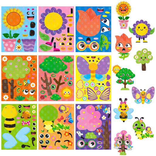 HubirdSall 45Pcs Spring Make-a-Face Stickers with Flowers Trees Butterfly Insect Make You Own Springtime Holographic Stickers Games School Activities Reward for Kids Teacher Art Craft Room Decorations