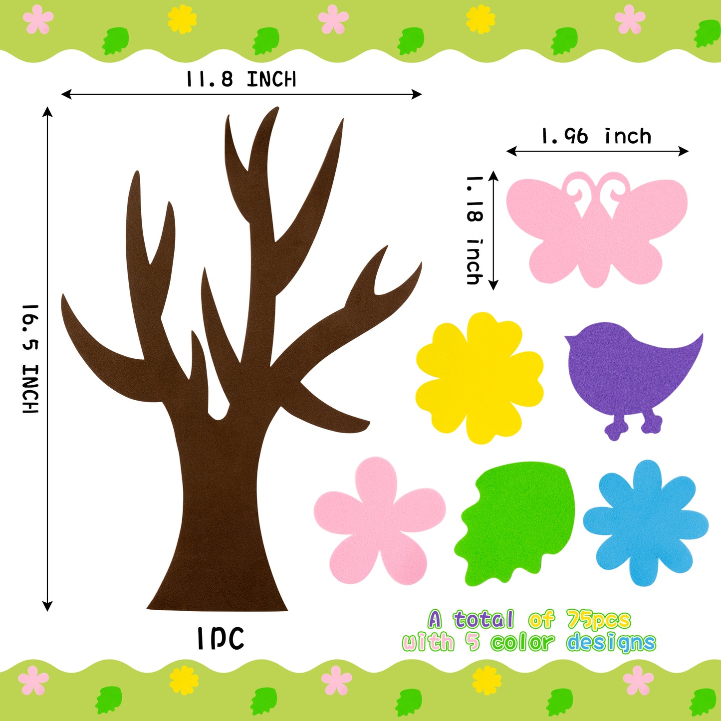 HubirdSall 76Pcs Spring Tree Craft Kit for kids DIY Foam Springtime Bulletin Board Set with Flower Leaf Butterfly Bird Stickers Self Adhesive, Art Project Family Classroom Activity Home Decoration