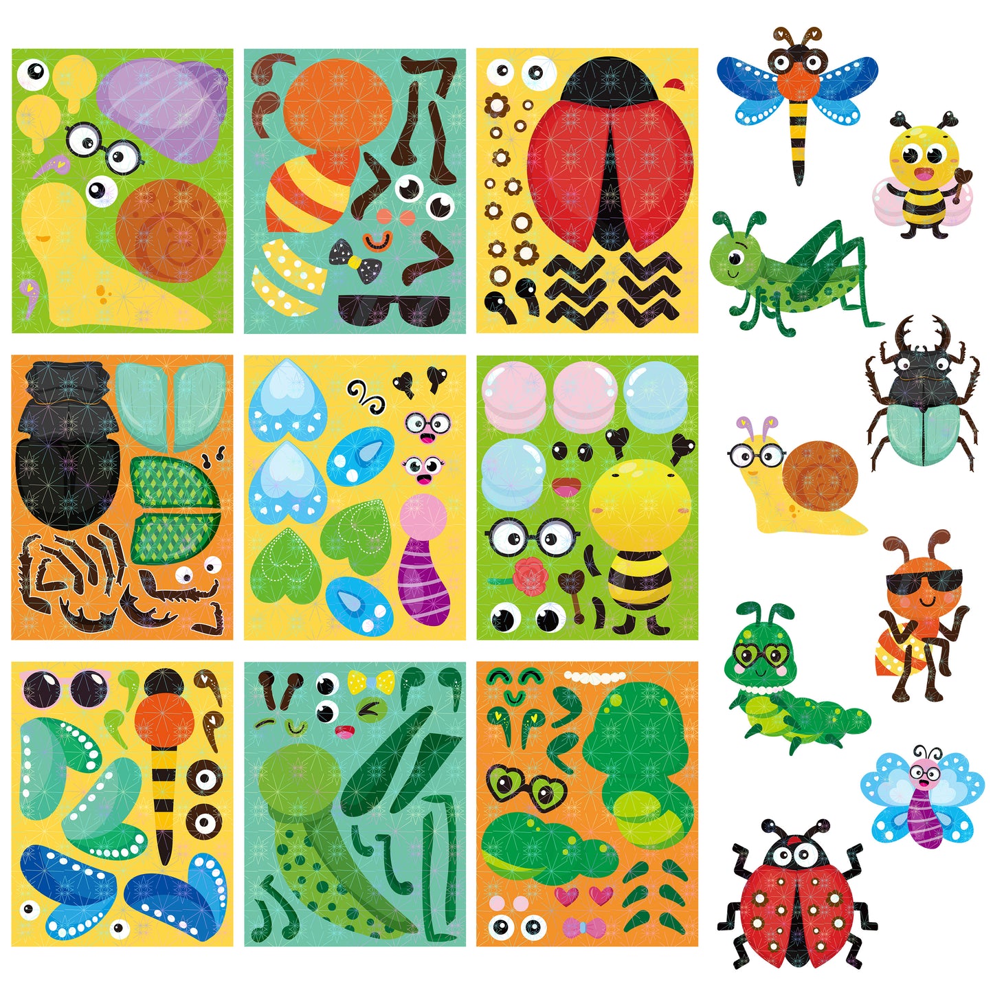 HubirdSall 45Pcs Insect Make-a-Face Holographic Sticker for Kids Make Your Own Bugs Stickers Game Party Favors with Butterfly Bee Ladybug Ants Art Craft Birthday Gift School Activity Reward