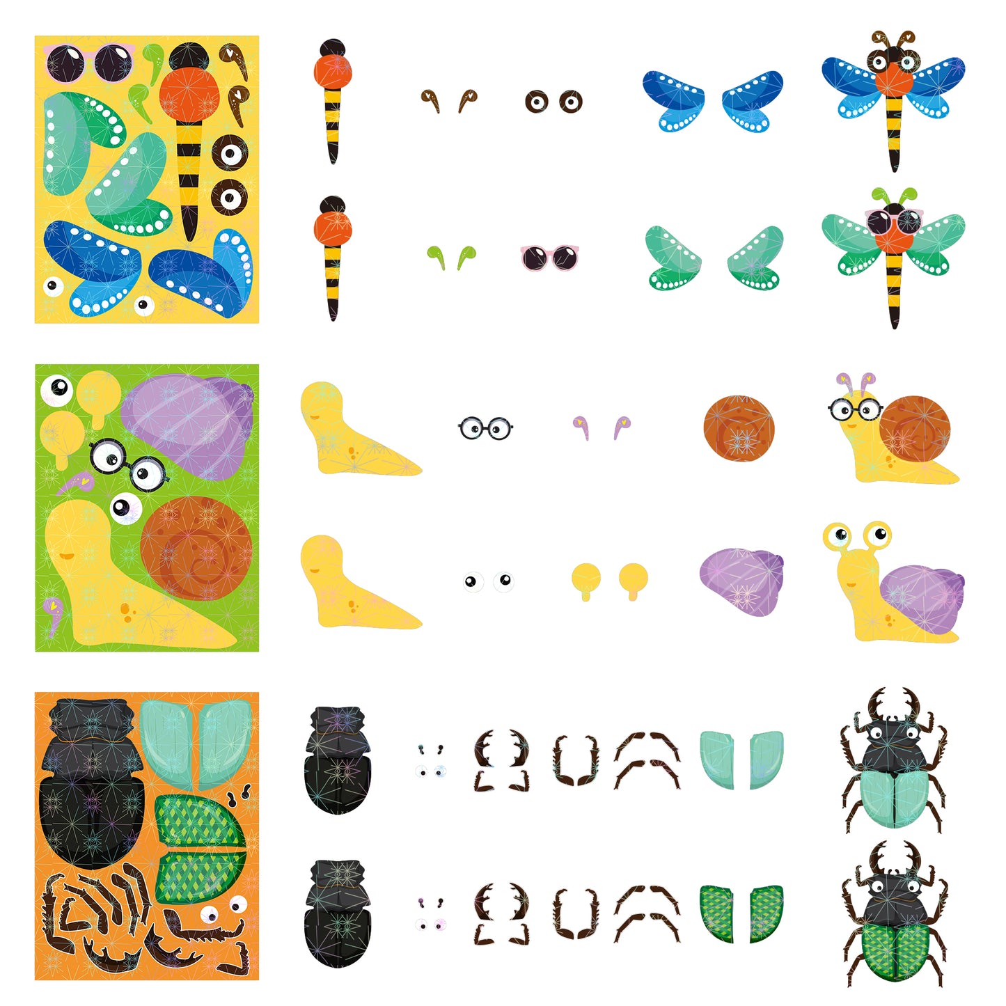 HubirdSall 45Pcs Insect Make-a-Face Holographic Sticker for Kids Make Your Own Bugs Stickers Game Party Favors with Butterfly Bee Ladybug Ants Art Craft Birthday Gift School Activity Reward