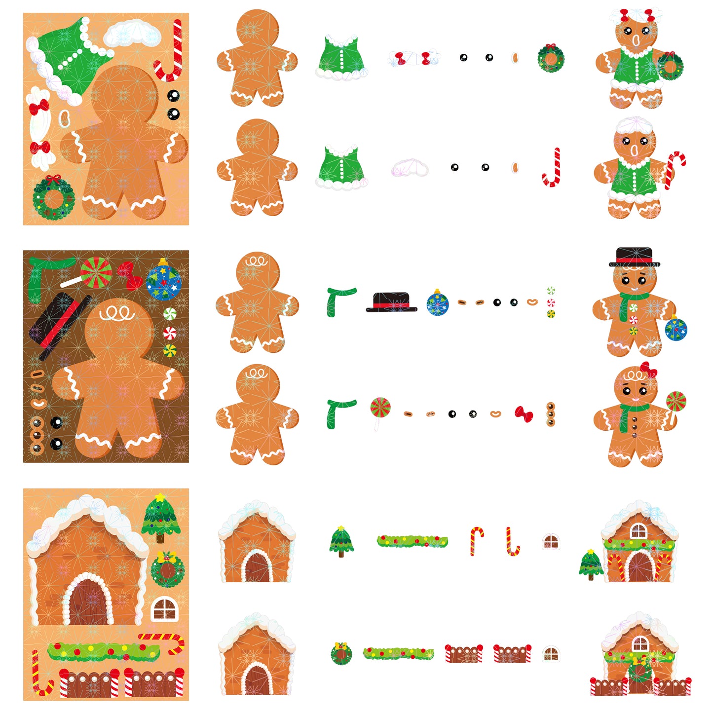 HubirdSall 36Pcs Christmas Gingerbread Make-a-Face Stickers Make You Own Gingerbread Holographic Stickers Games Xmas Decorations for Kids School Home Crafts Activity Party Favors Gifts for Boys Girls