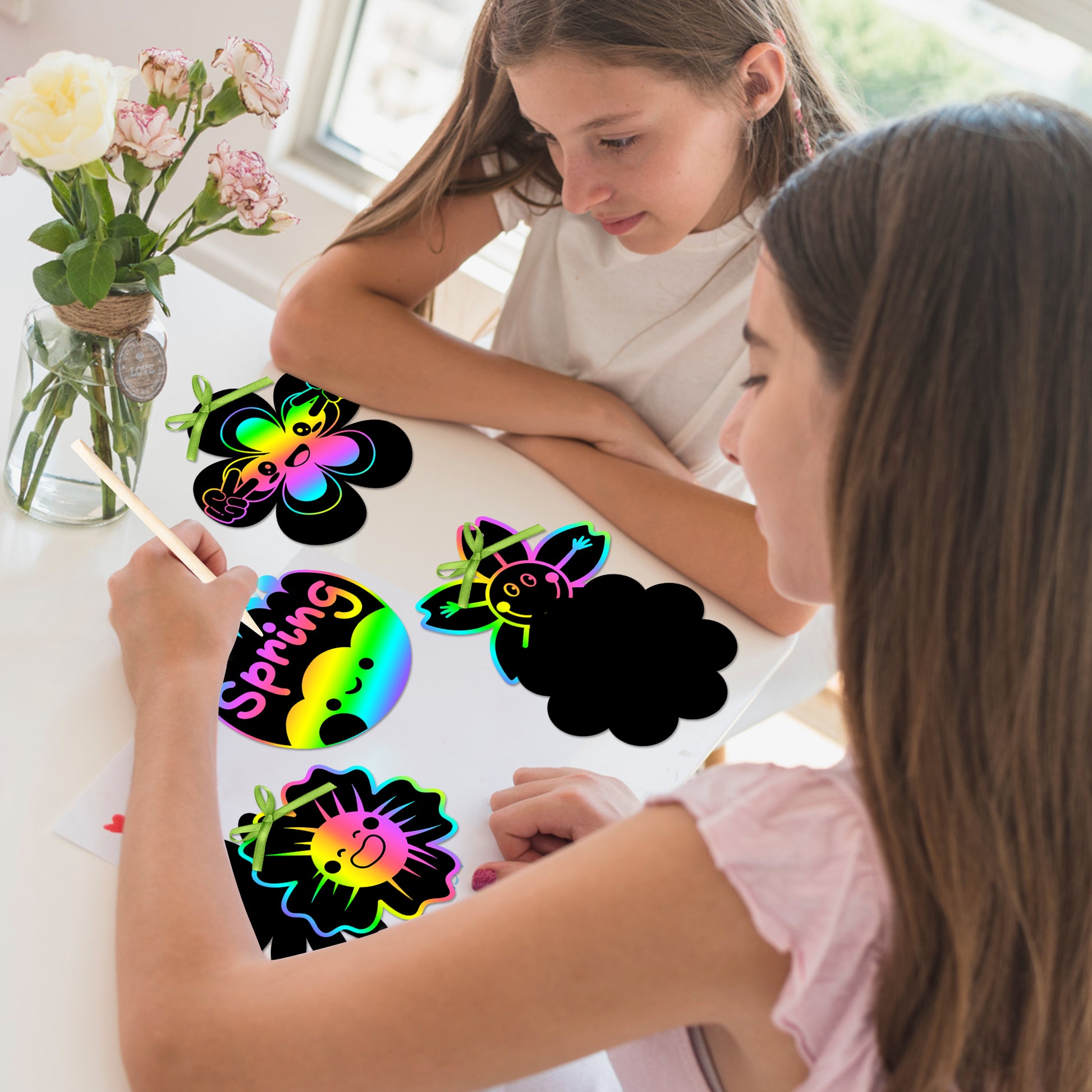 HubirdSall 63Pcs Bugs Rainbow Scratch Art for Kids DIY Spring Summer I
