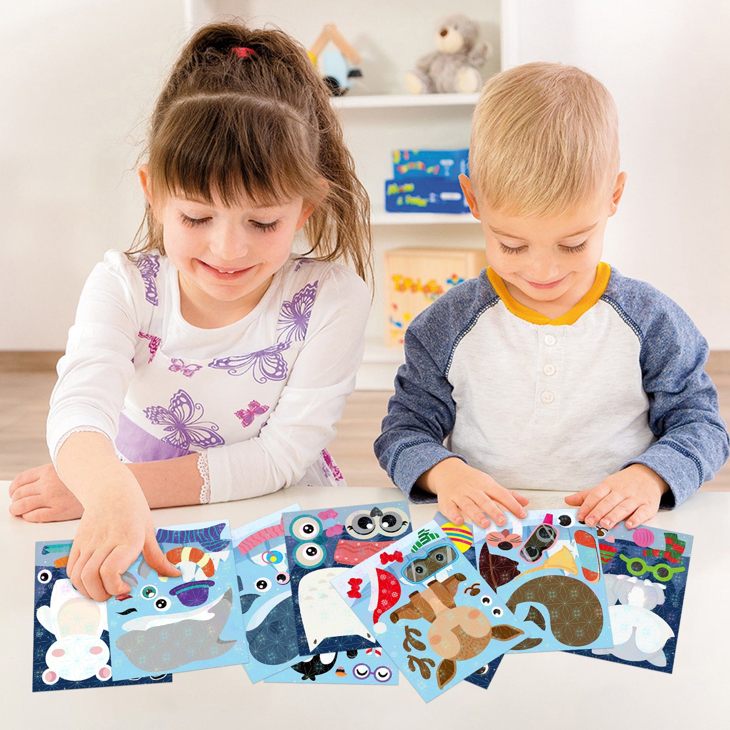 HubirdSall 45Pcs Polar Animals Make-a-Face Holographic Sticker Make Your Own Arctic Animals Stickers Sheets with Polar Bear Snowy Arctic Fox Birthday Gift Party Favors Game School Activity for Kids